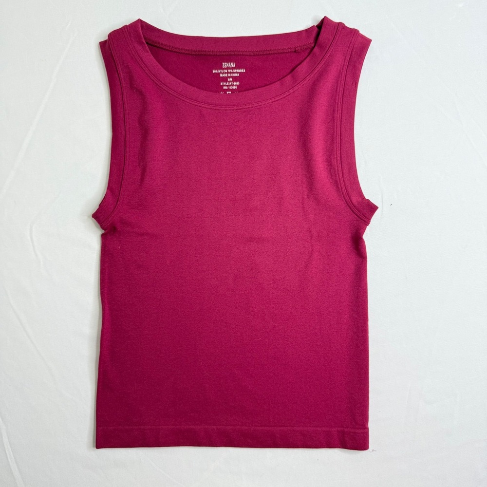 Zenana Magenta Seamless Ribbed Tank Top S/M Dark Pink Crew Neck Sleeveless - Picture 1 of 6